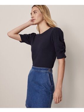 NEW $80 Ann Taylor Weekend ruched sweater tee light blue sz XXS NWT